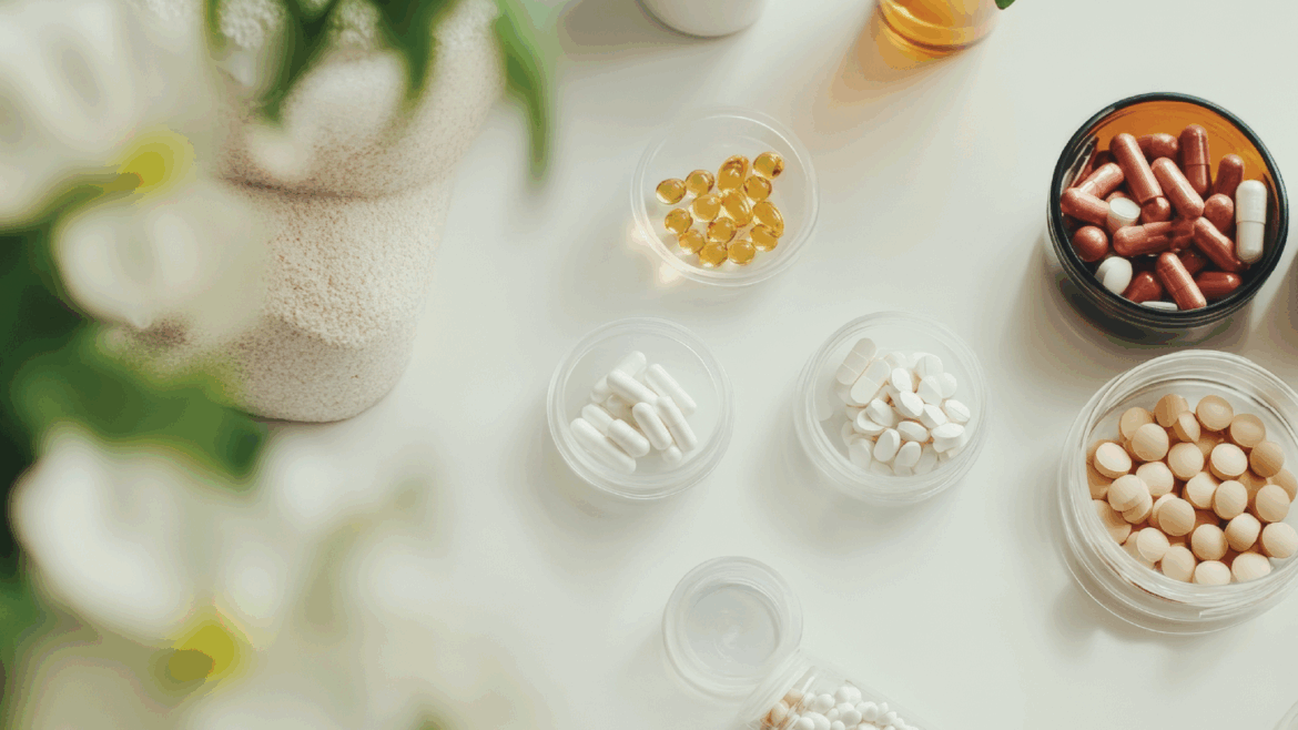 vitamins and other medication on a table