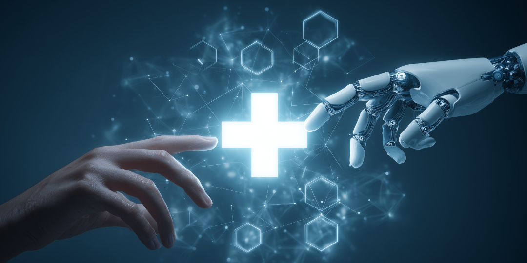 two hands reaching out to a healthcare symbol